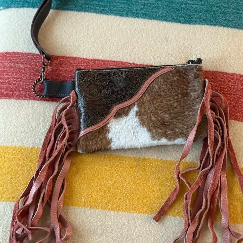Custom cowhide / leather / pink fringe
